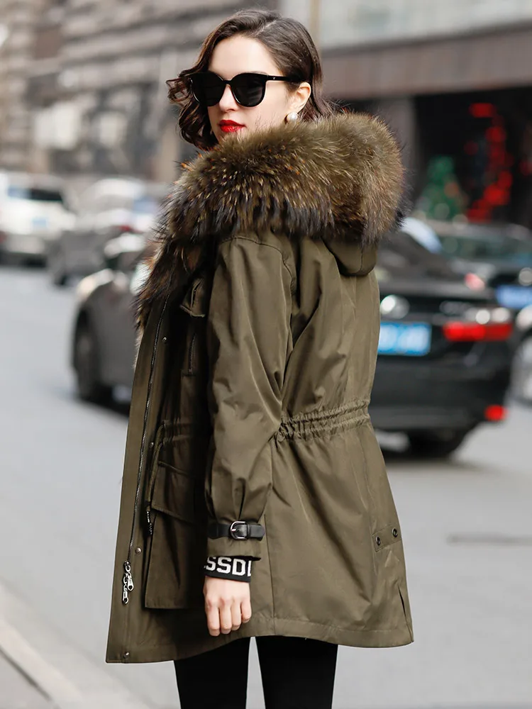 Billig JCHB 2021 Linti Winter Mode Linzi Fell Kapuze Nerz Abnehmbaren Liner Pelz Pi überwinden Frauen Mantel