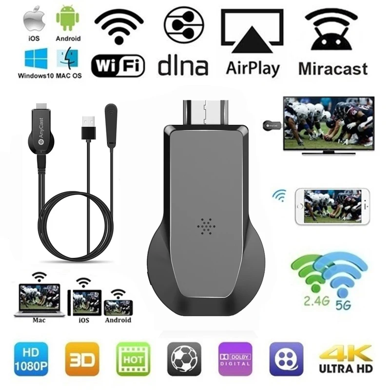 Amkle Anycast M100 2020 WiFi Display Dongle 2.4G 5G HDMI 4K Ultra HD VS M4 Plus Tv Stick for iOS Android Smart Phone Tablet | Электроника