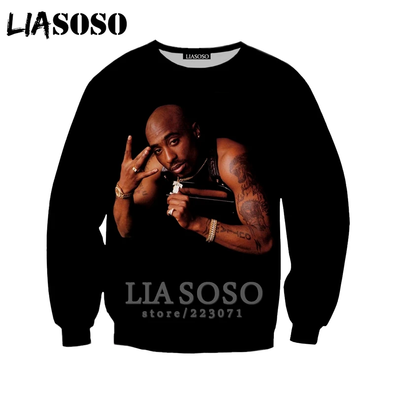 2pac, толстовка LIASOSO, новинка, для мужчин и женщин, забавные толстовки, 3D принт, рэпер, хип-хоп, длинный рукав, уличная одежда, топы, пуловер с круглым вырезом, B182-07 - Цвет: 4