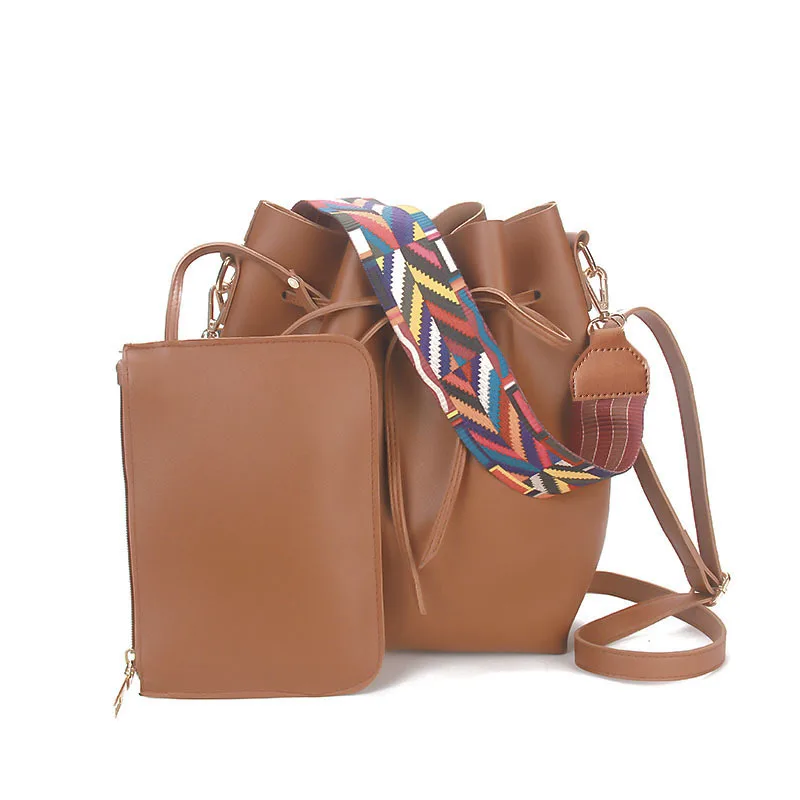 

2021 New Women Bag with Colorful Strap Bucket Bag Women PU Leather Shoulder Bags Brand Designer Ladies Crossbody Messenger Bags