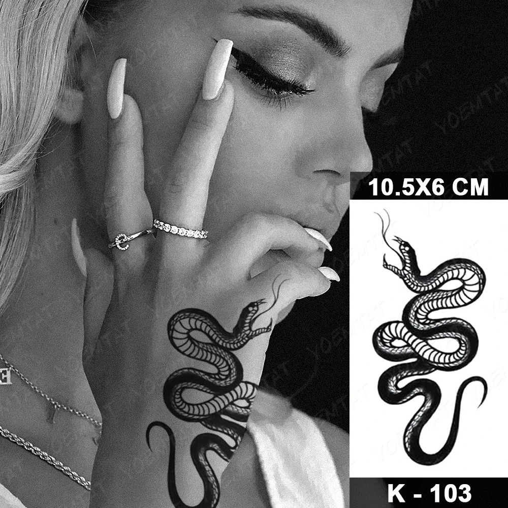 Waterproof Temporary Tattoo Sticker Female Male Black Snake Flower Rose Demon Flash Tatoo Finger Body Art Fake Tatto 2021 New