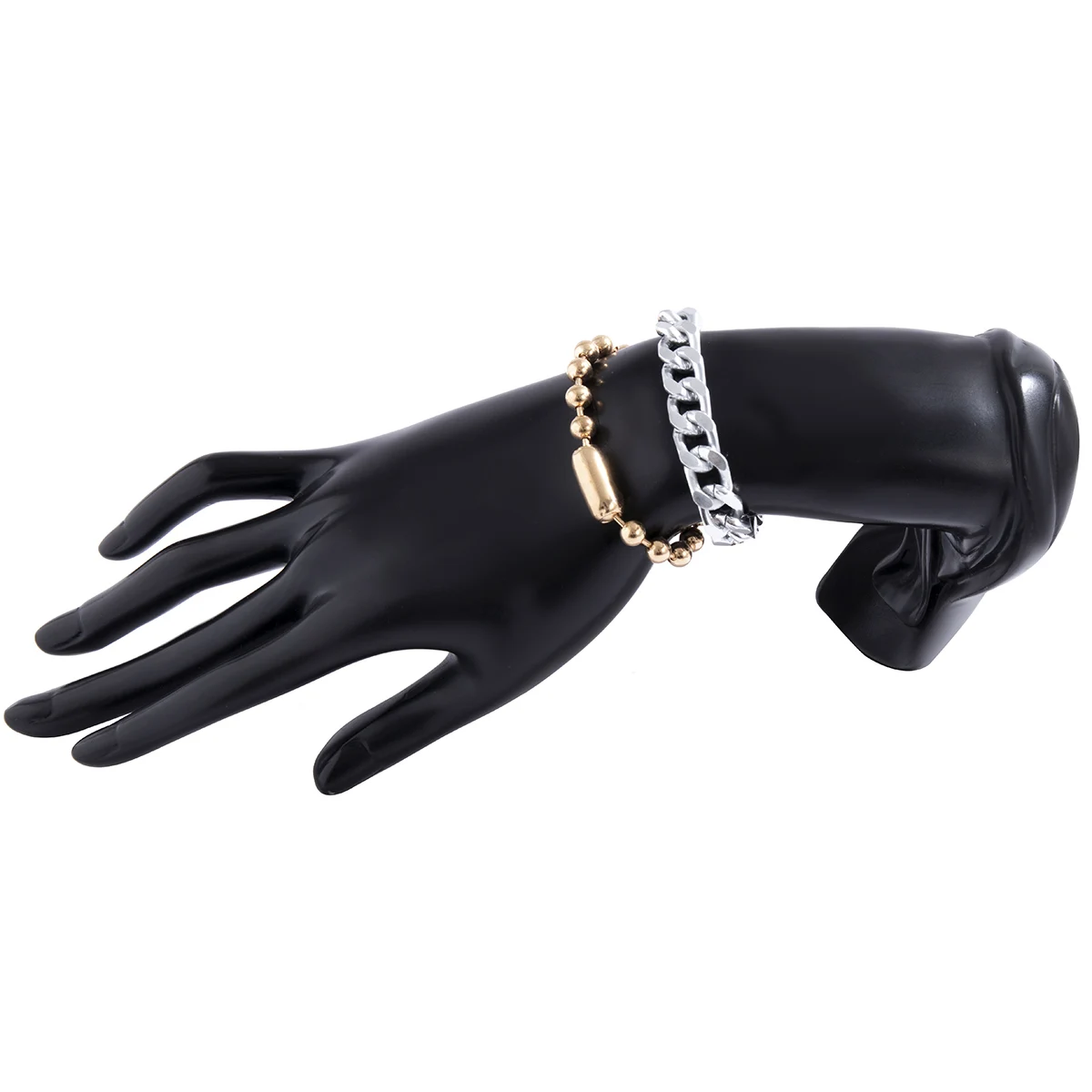 

2Pcs/Set Hyperbole Punk Simple Mixed Color Beads Bracelet Men Vintage Hip Hop Link Chain Bracelet Hand Charm Bangle Jewelry
