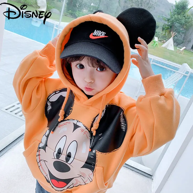 

Disney Fashionable Comfortable Soft Fabric Hooded Sweater Simple Cute Cartoon Printed Mickey Casual Kids Sportswear