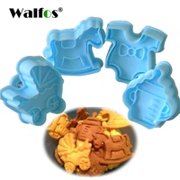 walofs 4pcs baby plastic baking mold kitchen biscuit cookie cutter pastry 3d stamp mold fondant cake decoration tool