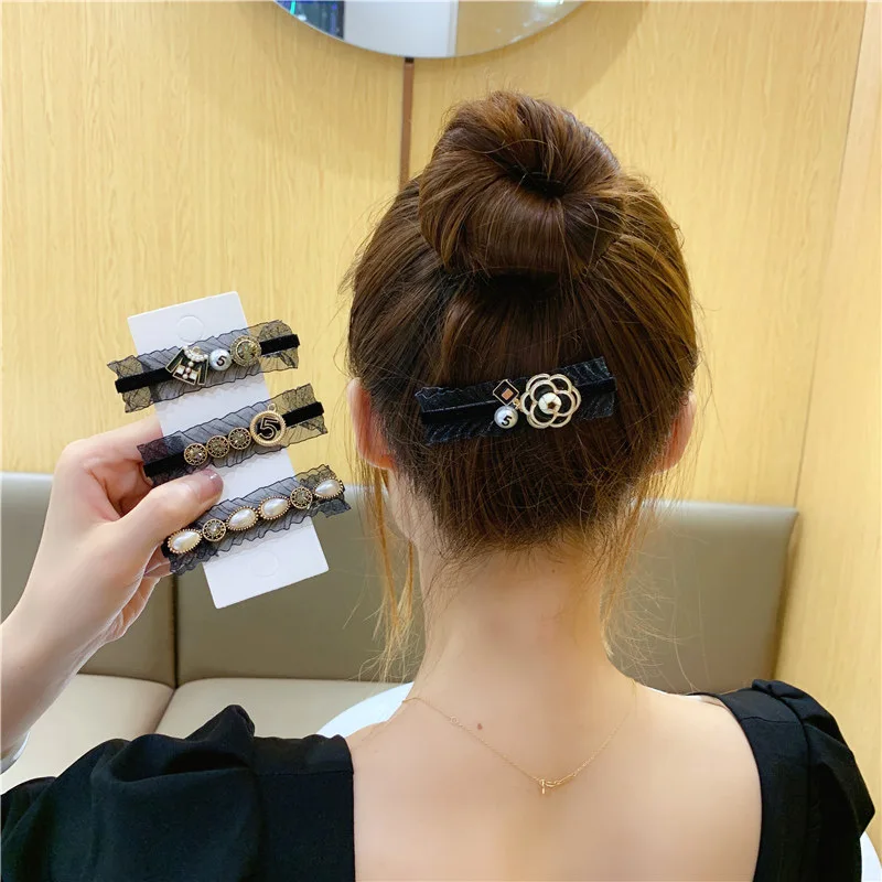 

Lace Simple Pearl Geometric Duckbill Clip Hairpin Lace Clip Small Fragrance Style Retro Broken Bangs Hairpin Side Clip 2021 New
