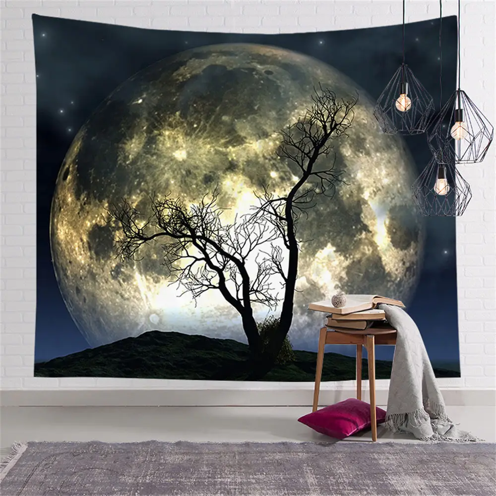 

Custom Study Moon Beach Wolf Tapestry Hippie Boho Tapestries Wall Art Decor Hanging Fabric Living Ceiling Room CGT003