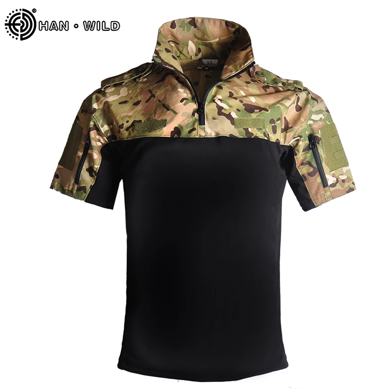 

HAN WILD Camouflage Tactical Military Combat T Shirts Shirt Men Short Sleeve Solider Army Shirts Multicam Uniform Cycling Suit