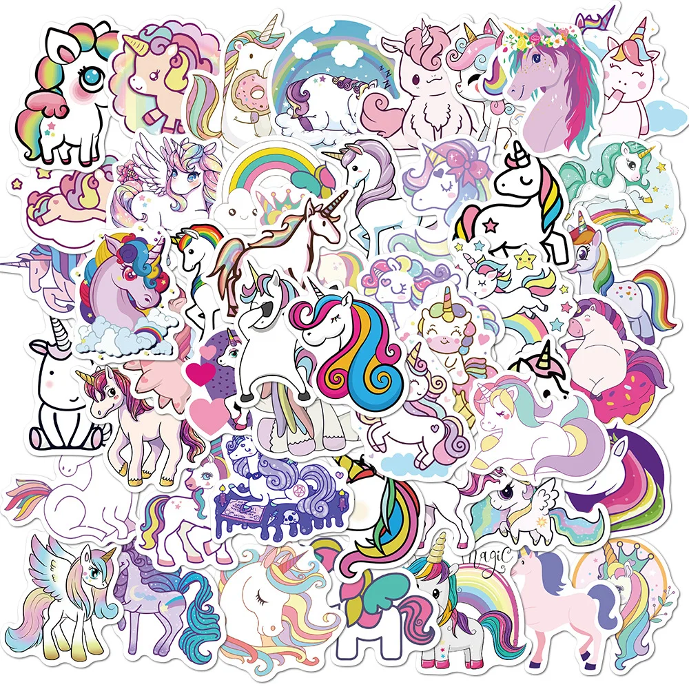 

50 pcs Colorful Rainbow Unicorns Stickers For Computer Luggage Car Party Used