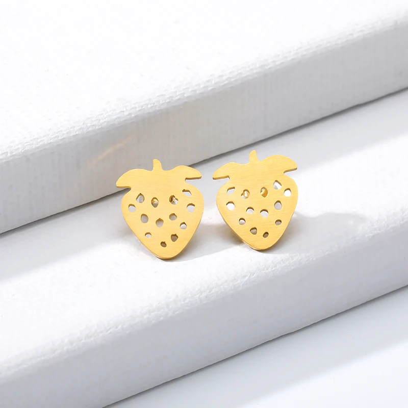 Серьги гвоздики в виде клубники из нержавеющей стали|Серьги-гвоздики| |