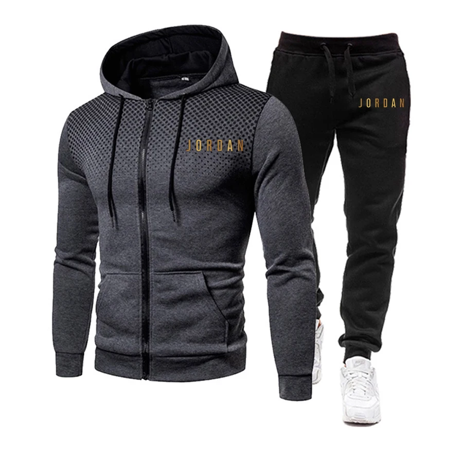 

2021 track suit men's two-piece jacket + pants breathable fashion casual track suit sportswear hooded sweatshirt