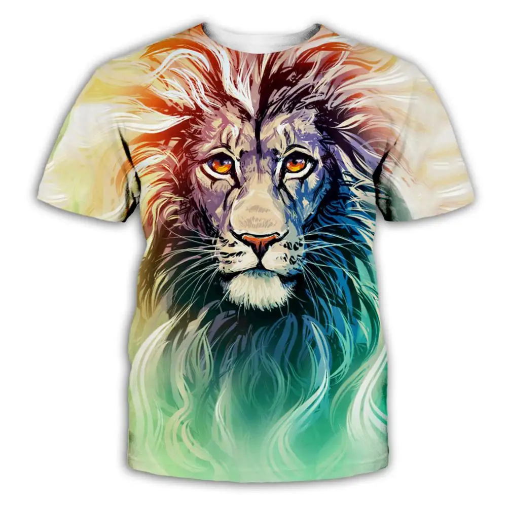 

PLstar Cosmos Summer Men's brand clothing O-Neck short sleeve animal T-shirt wolf/cat/lion 3D Digital Printed T shirt Homme larg