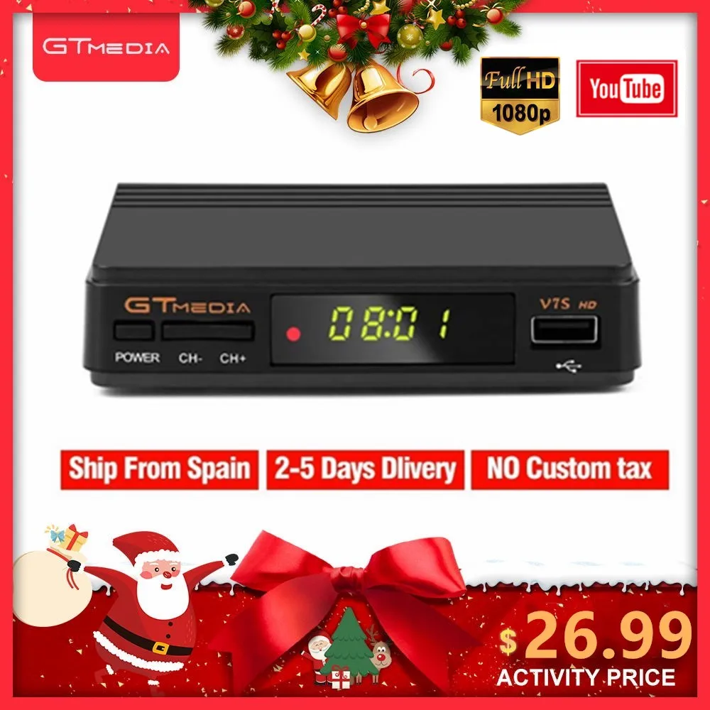 GTMEDIA V7S Freesat HD DVB S2 спутниковый ТВ приемник тюнер 1080p AVC/H.264 Поддержка PowerVu DRE& Bisskey CCCAM DVB S2 V7S HD tv BOX