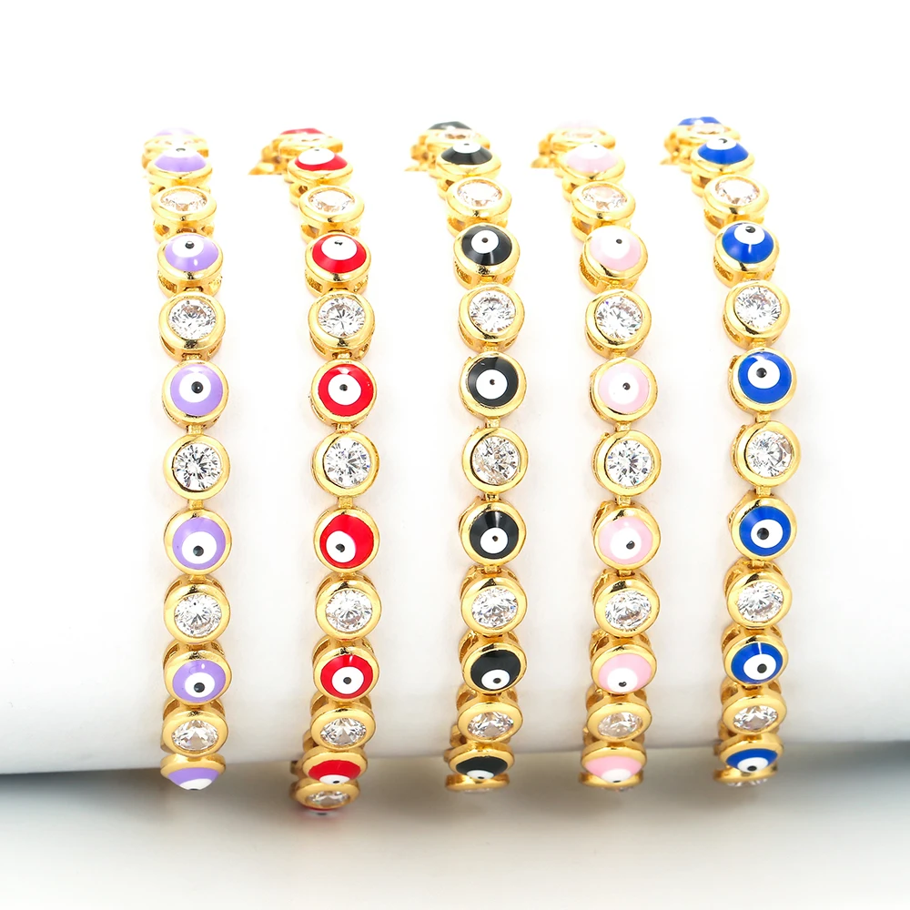 

4Pcs New Products Popular Style Eye Bracelet Enamel Zircon Adjustable Bracelet Copper Plated Gold Fashion Jewelry