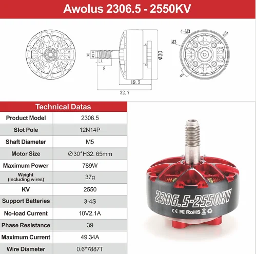 

HGLRC Aeolus 2306.5 6S/1900KV 4S/2550KV Brushless Motors for5 Inch Propeller DIY FPV Racing RC Drone Quadcopter Accessories