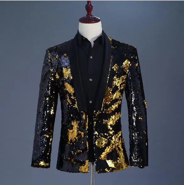 

2019 new Men's sequins suit jacket singer costumes host dress dance jacket master of ceremonies only one piece Color matching