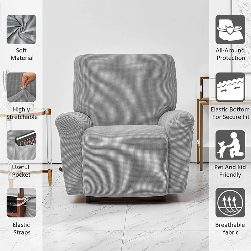 4 pieces Jacquard Recliner Chair Cover with Pocket Living Room Relax Armchair Slipcover Sofa 1 Seater |