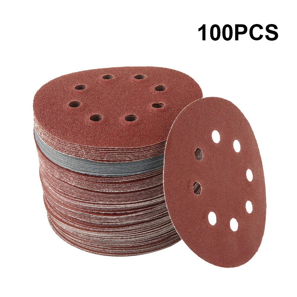 

100Pcs 125mm Sandpaper Assortment Sanding Disc Set 8 Hole Sanding Sanding Paper Hook for Polishing Cleaning Tool