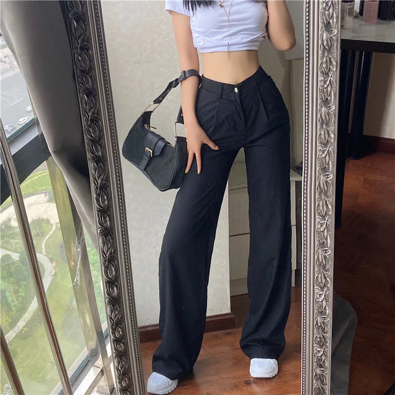 

Прямые брюки для женщин, черные классические женские брюки с высокой талией, 2021 модные летние удобные свободные широкие брюки для мам, Новин...