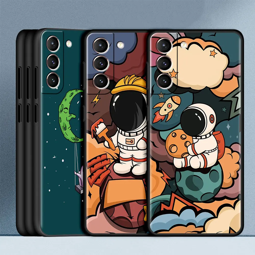 astronaut universe case for samsung galaxy s22 s21 ultra s20 fe s10 s9 s8 plus note 20 10 lite black soft phone cover free global shipping