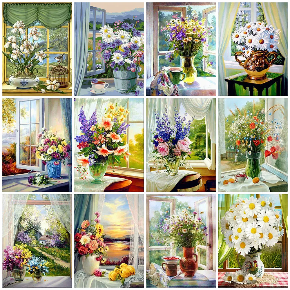 

Momoart DIY Diamond Painting Rose Window Rhinestone Picture Diamond Embroidery Flower Mosaic Full Square Needlework Home Decor
