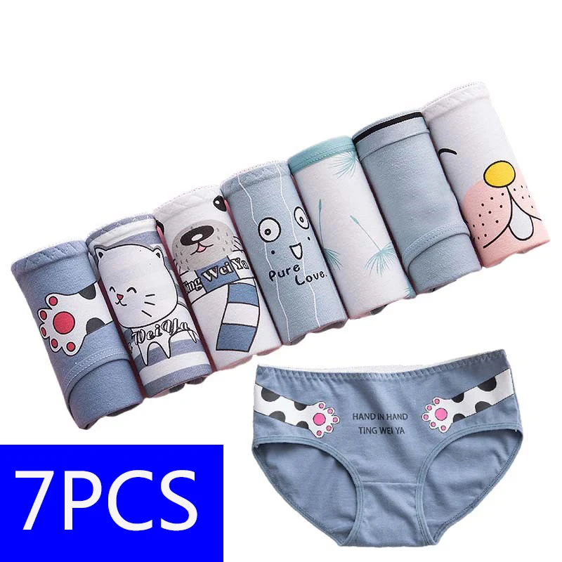 

7 шт./компл. женские хлопковые трусики с принтом, дышащие трусики, мягкие трусики для девочек, нижнее белье, женское нижнее белье для женщин, с...