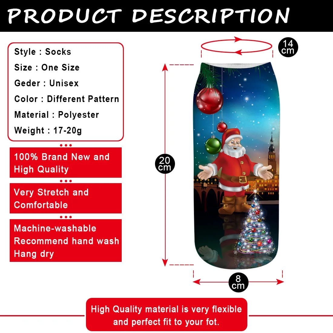 

Cute Cartoon Women Merry Christmas Short Ankle Socks New Year Gift Santa Claus Elk Trees Snowman 3D Printed Girls Female Socks
