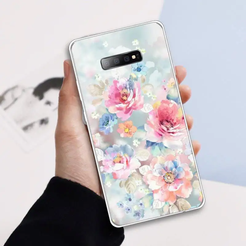 

Beautiful flower pink Phone Case Transparent For Samsung Galaxy A 71 21s S note 8 9 10 plus 20 ultra