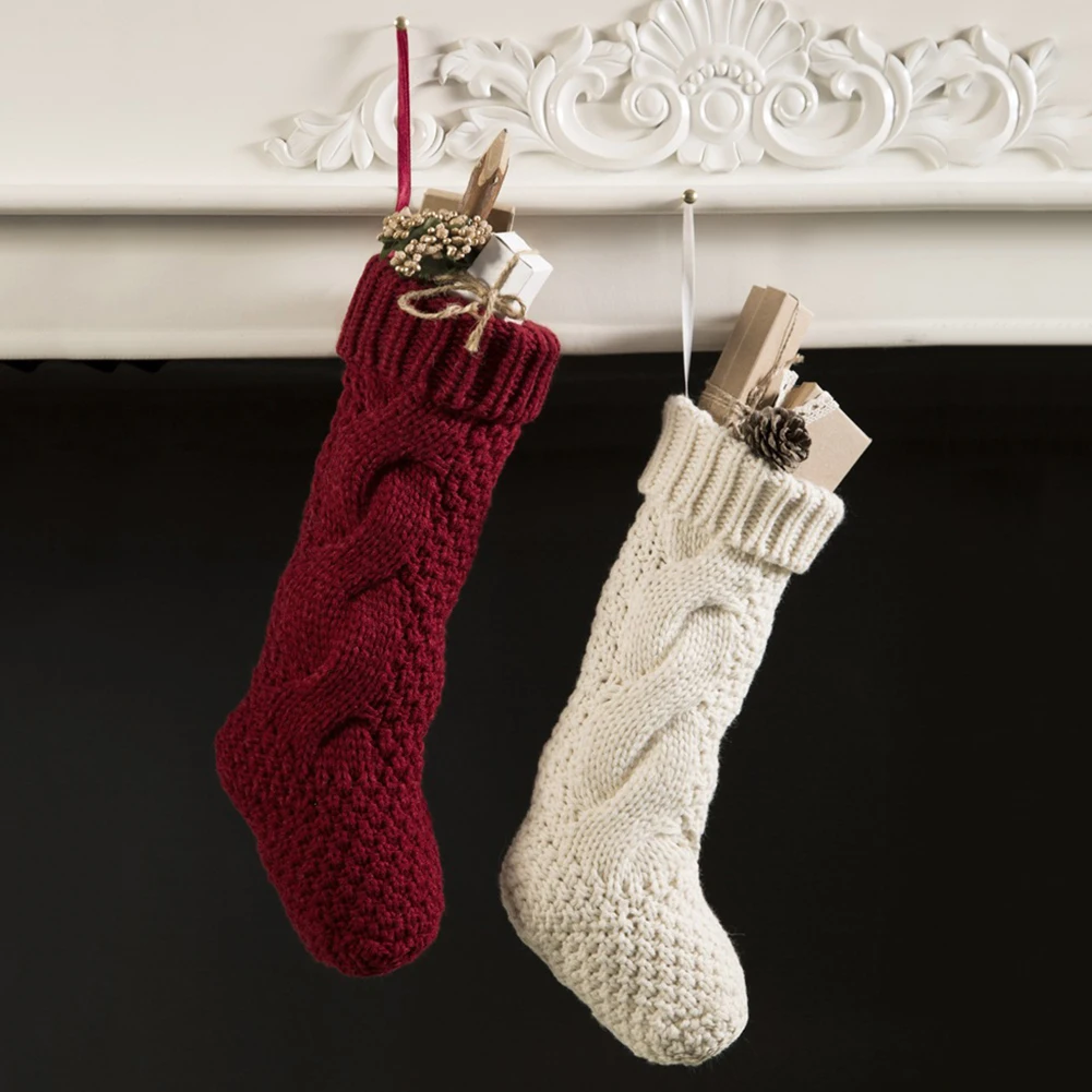 Вязаные рождественские чулки 37 см Рождественский Подарочный пакет для обуви