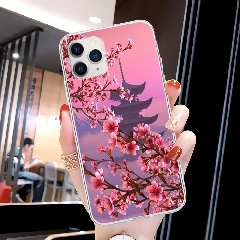 

Japanese Cherry Transparent Mobile Phone Cover Clear Case For Samsung Galaxy A21S A71 S8 S9 S10 Plus Lite S20 Note 20 Ultra