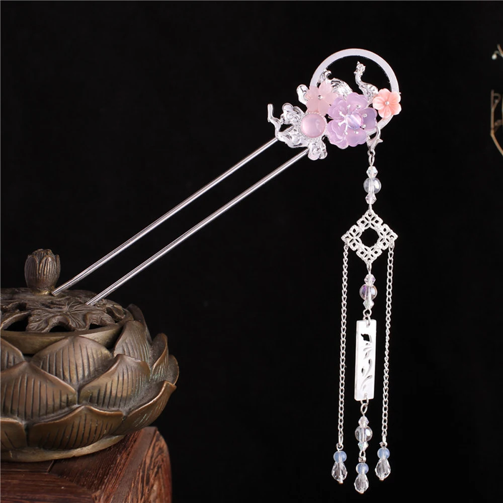 

Bridal Plate Hair Fork Tassel Hairpin Flower Hair Sticks Hanfu Hair Accessories