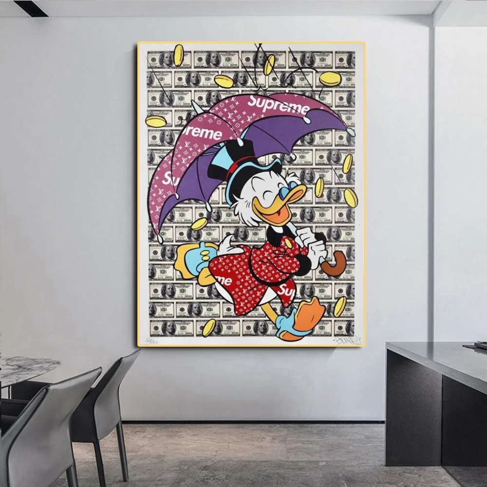 Граффити Дисней Дональд Дак и денежные принты Холст Картина уличное искусство
