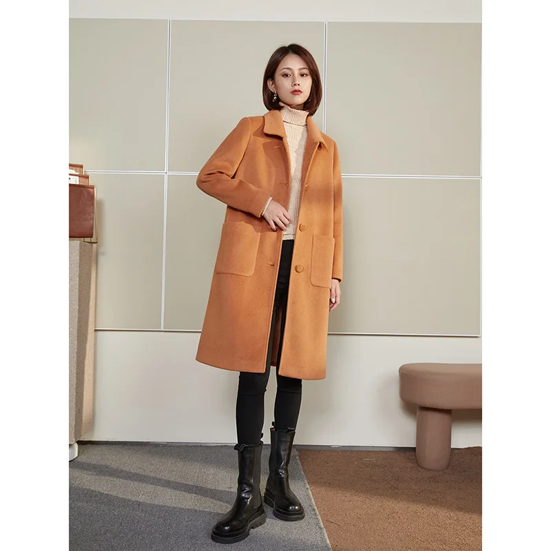

2021 winter new woolen coat mid-length loose single-breasted over-the-knee woolen coat, all-match temperament