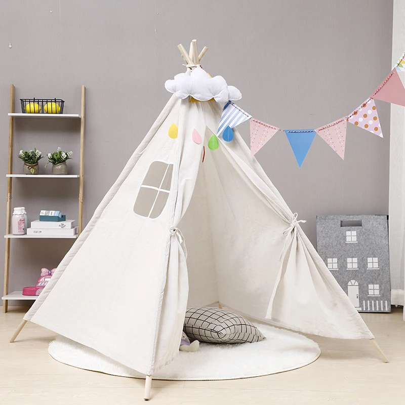 

10 Types Tipi Baby Tent Child Teepee Toys For Girls Wigwam Cotton Canvas Teepee Children Tipi Play House Large Kids Tent 1.35M