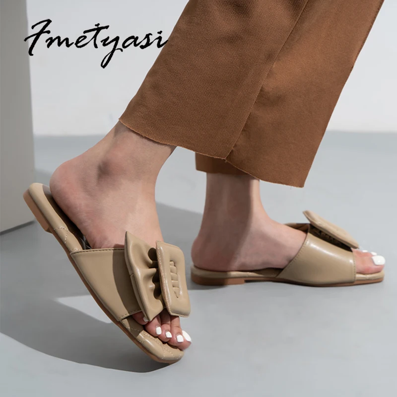 Women Flats Slippers Sexy Butterfly-knot Buckle Decoration Female Slides Fashion Comfortable Outdoor Sandal Plus Size 42