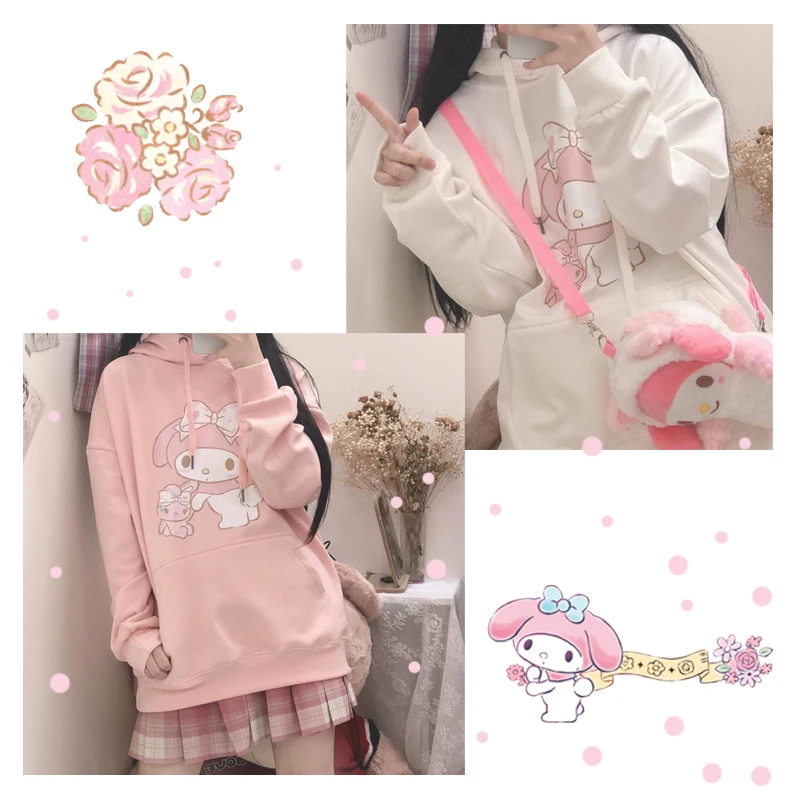 

Новинка кавайный осенне-зимний свитер с капюшоном с мультяшным принтом My Melody Аниме фигурки теплый свитер с длинными рукавами толстый свите...