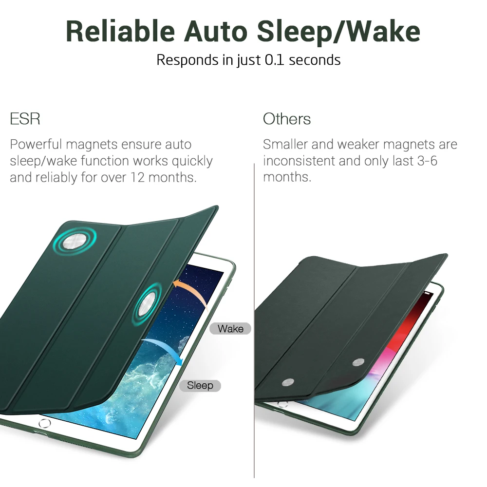Тонкий умный чехол ESR Rebound для iPad 7th Gen, гибкий чехол из ТПУ с прорезиненным покрытием, чехол-накладка для iPad 7 10," Folio