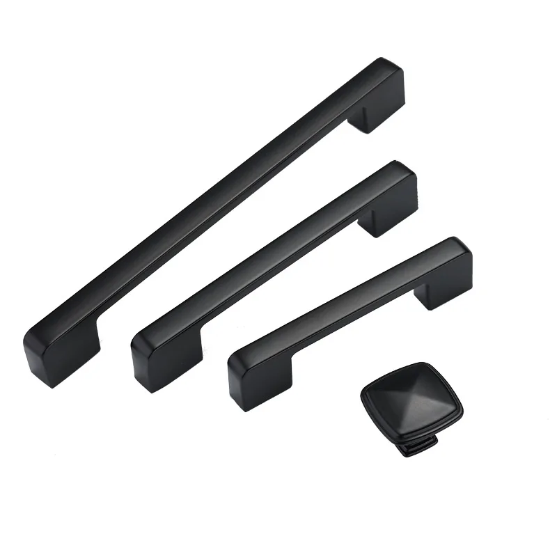 

Black American Style Aluminum Cabinet Handles and Knobs Simple Kitchen Drawer Pulls Furniture Handle Door Hardware Cabinet Knobs