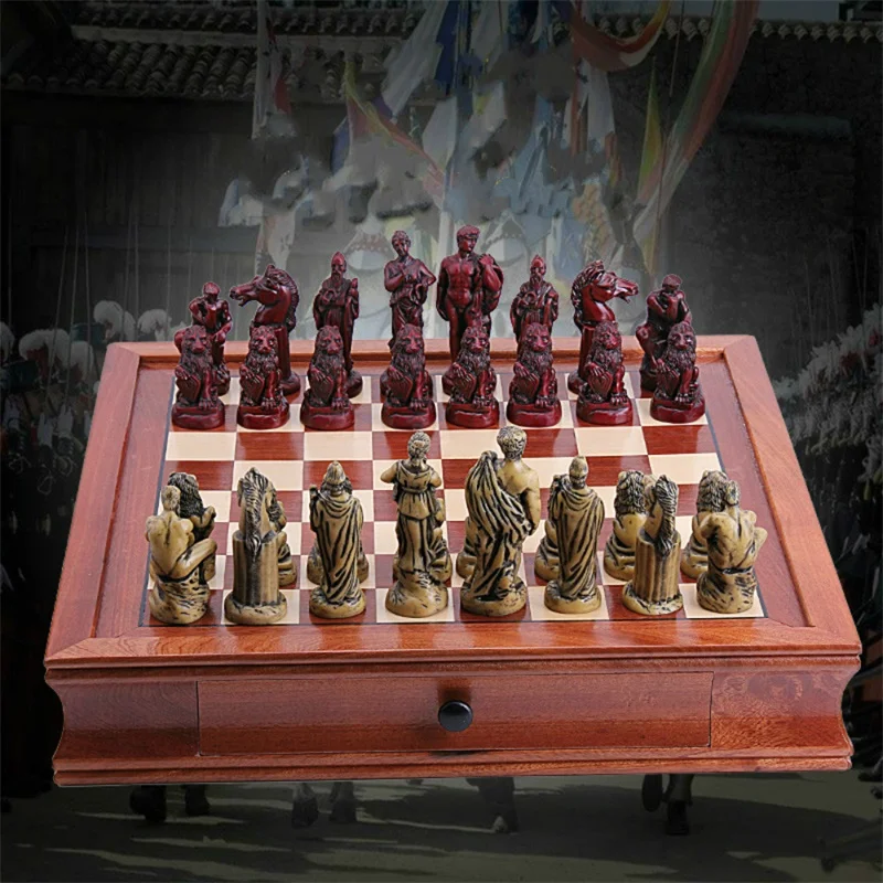 Ancient Rome Chess Set High Quality Collection Decoration Chessman With Mahogany Wooden Board Adult Birthday gift | Спорт и