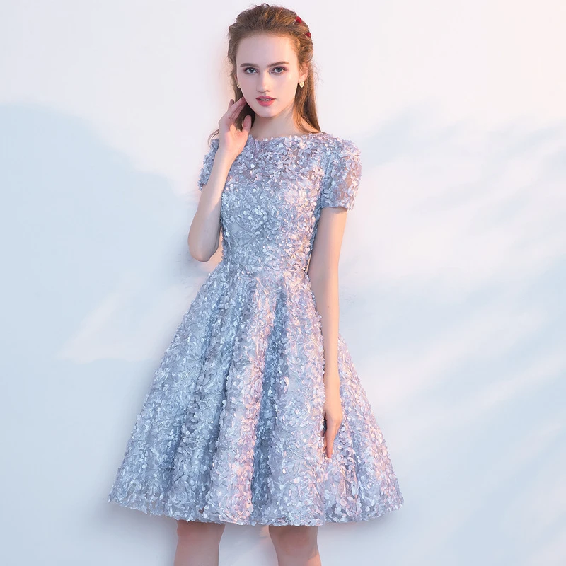 

Formal Evening Gowns New Arrival Evening Dress Elegant Banquet Short sleeve Prom Party Dress O-Neck Lace vestido estilo chino