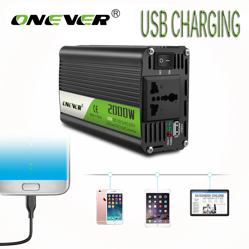 Автомобильный инвертор ONEVER2000W 12 В постоянного тока в 220 переменного