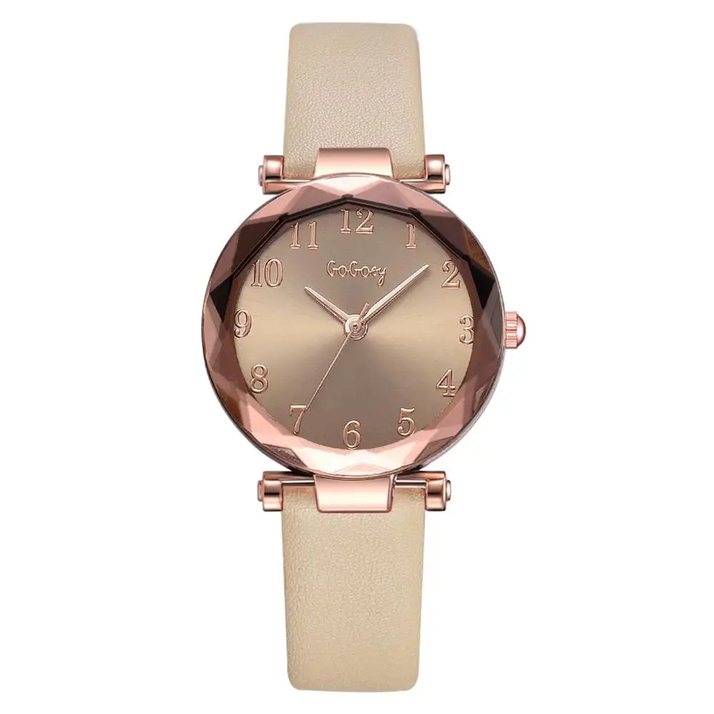 Beige Модные для женщин нарядные кварцевые наручные часы простые розовые женские часы в стиле ретро Ulzzang люксовый бренд женские винтажные кожаные часы подарок - Цвет: Beige