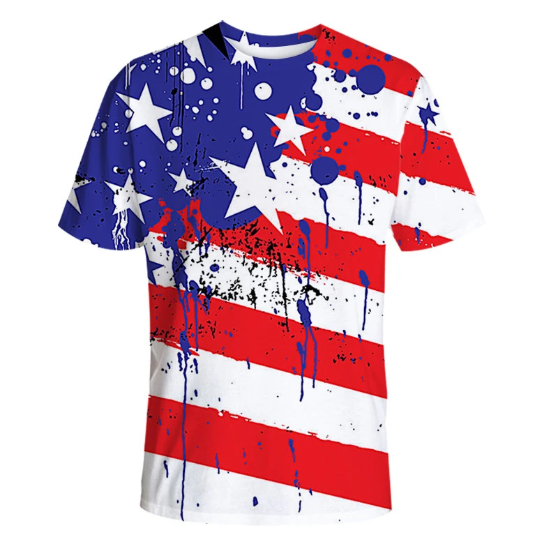 

Summer New Men Tops American Independence Day Flag Skull 3D Printing Short Sleeve Round Neck Loose T-Shirt Men's Clothing Top
