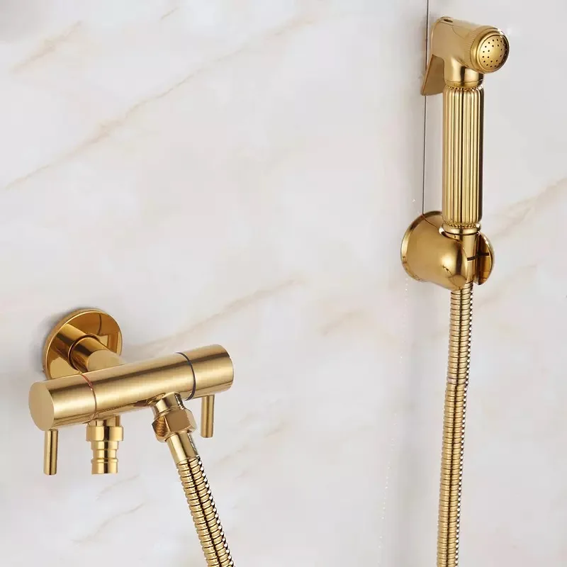 

Bathroom Bidets Faucets Gold/Silver Sprayer Toilet Brass Corner Valve Handheld Hygienic Garden Faucet Bidet Head Kit Sprayer Tap