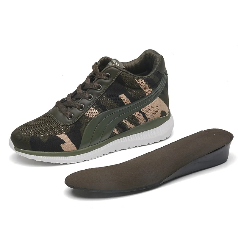 Камуфляжные женские кроссовки увеличивающие рост для бега армейский зеленый