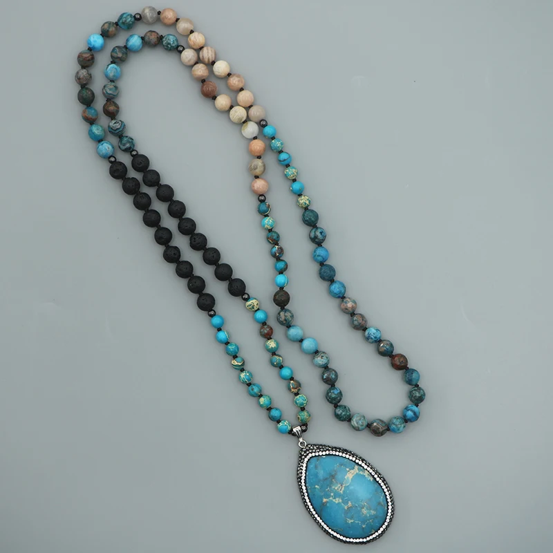 

Ожерелье EDOTHALIA, бусины 8 мм из граненого синего агата, с подвеской из каменных бусин, Императорский камень, подарок для женщин, 108