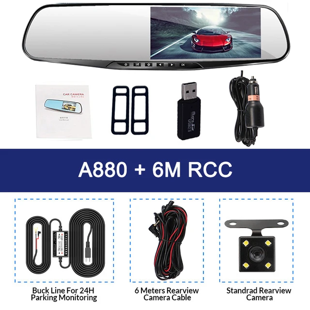6M RCC-BL Автомобильный видеорегистратор зеркало заднего вида 4,3 дюймов FHD видеорегистратор с двумя объективами видеорегистратор заднего вида регистратор видеокамера 2 камеры s - Название цвета: 6M RCC-BL