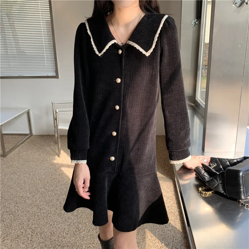 

HziriP Women Dress 2021 New Korean Style Elegant V-neck Single Breasted Dress Fishtail Swing Party Dresses Female Vesitidos