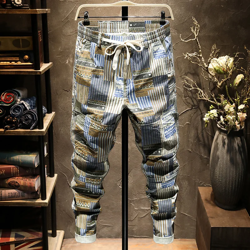 

2021 Spring Summer New Tooling Casual Pants Men's Straight Loose Printed Trousers Tide Brand Youth Wild Mens Clothing