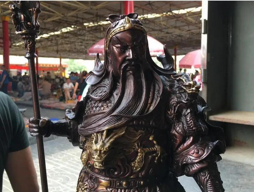 

Tibetan Red Bronze Copper Nine Dragon Guan Gong Guan Yu warrior Buddha Statue about 50cm