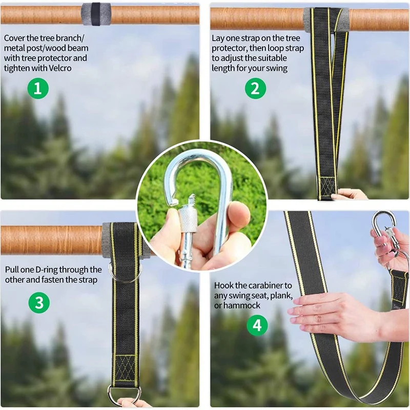 

Tree Swing Suspension Kit, 2 Tree Swing Straps + 2 Tree Protection Devices + 2 Screw Lock Carabiner + Rotating Buckle